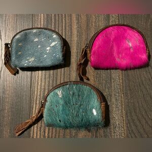 🩵🩷 Genuine Cowhide and Leather Pouch Coin 🩷🩵 Pink Turquoise Silver 🩵🩷